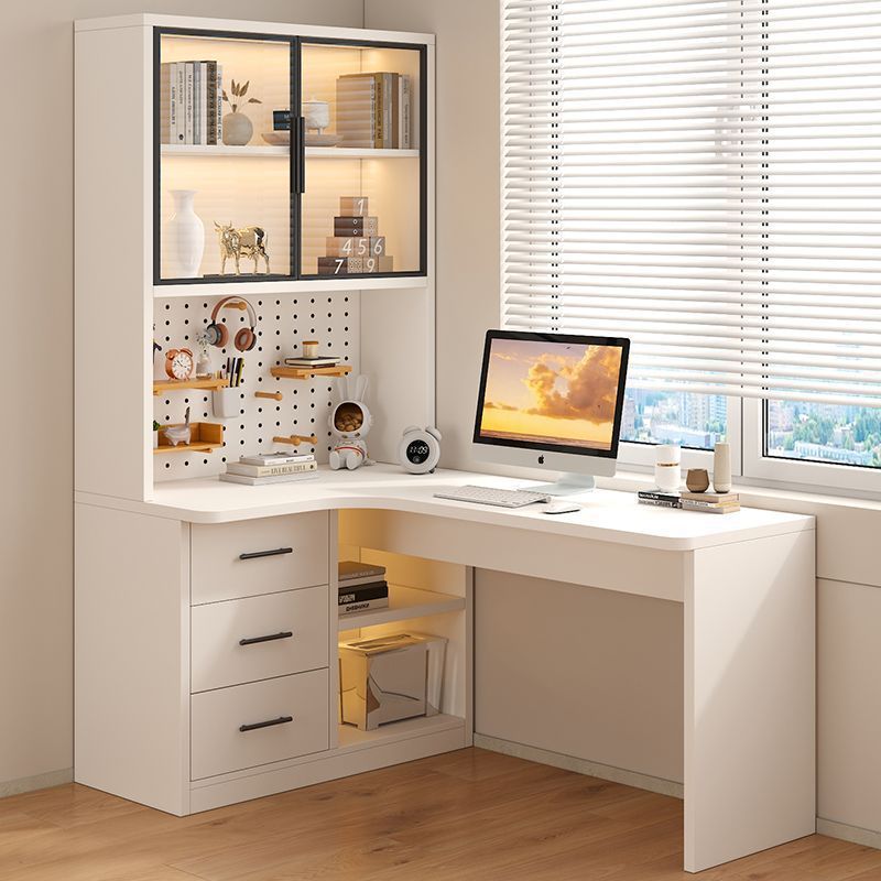 Home Office Shed - Meja komputer dengan rak buku terintegrasi,