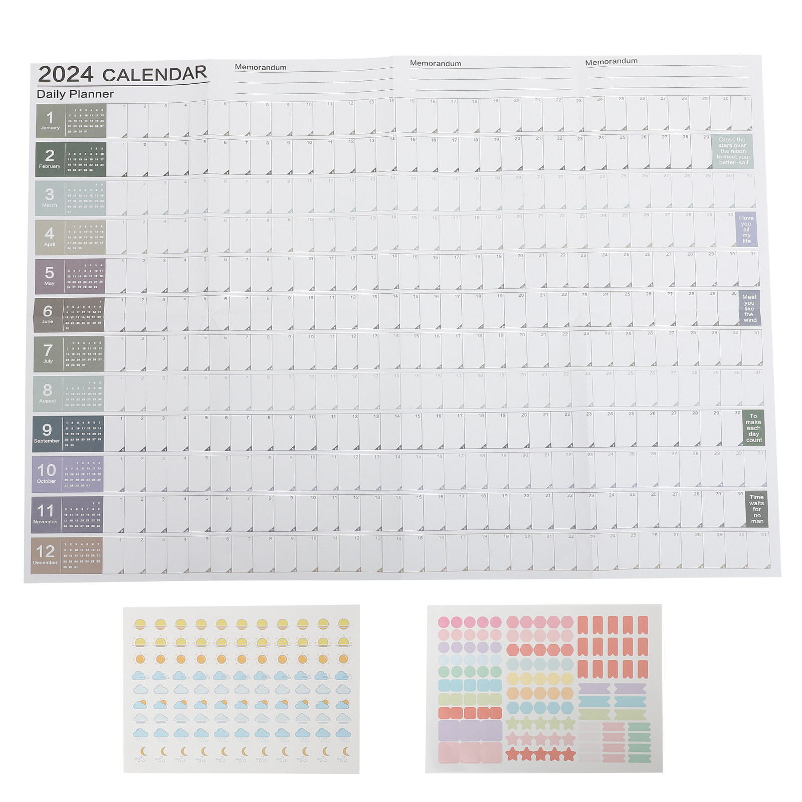 Home Office 2024 - 1Set Kalender Dinding Tahunan 2024 Bahan