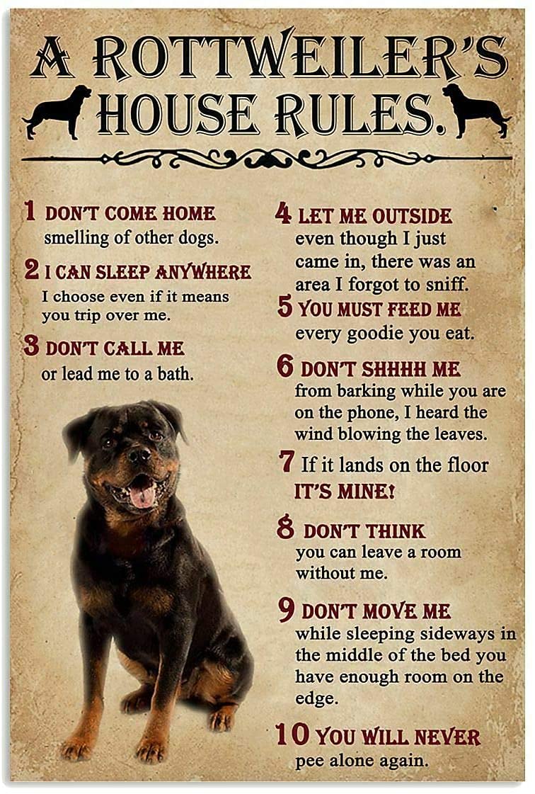 Home Office New Rules - Papan Logam Aturan Rumah Anjing Rottweiler