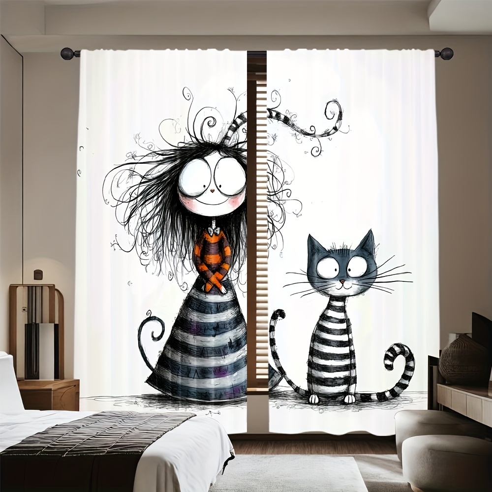 2 Buah Tirai Gadis dan Kucing  - Home Office Tim ulasan dan harga