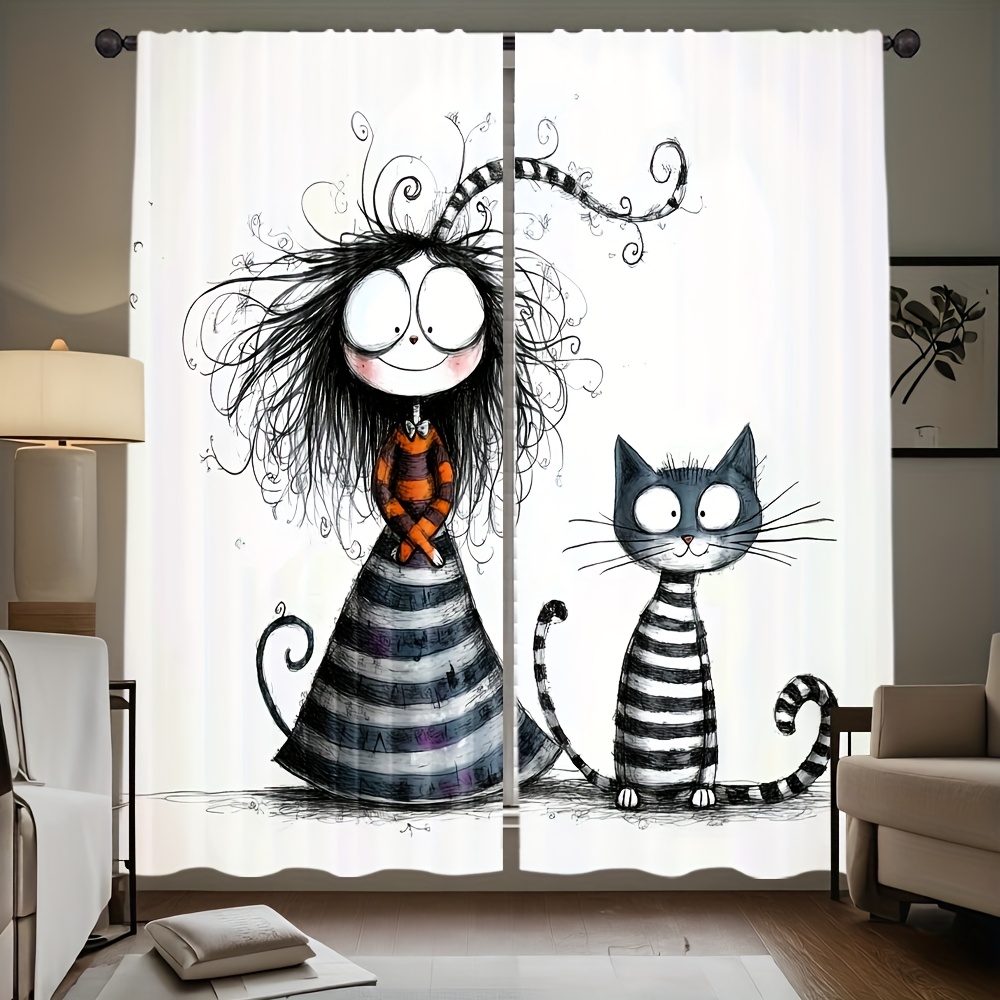 2 Buah Tirai Gadis dan Kucing  - Home Office Tim ulasan dan harga
