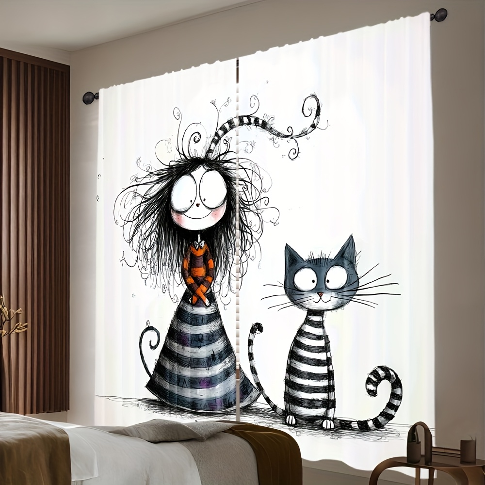 2 Buah Tirai Gadis dan Kucing  - Home Office Tim ulasan dan harga