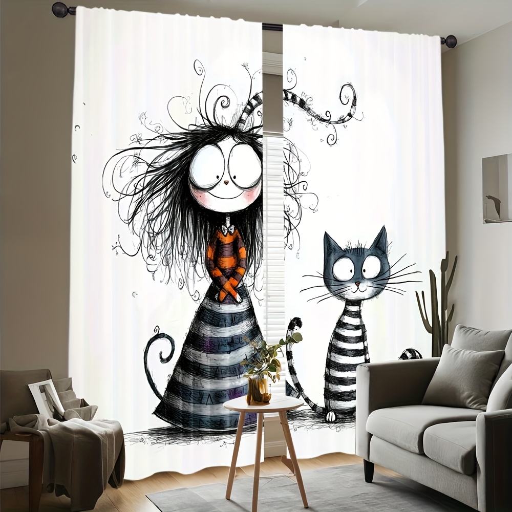 2 Buah Tirai Gadis dan Kucing  - Home Office Tim ulasan dan harga